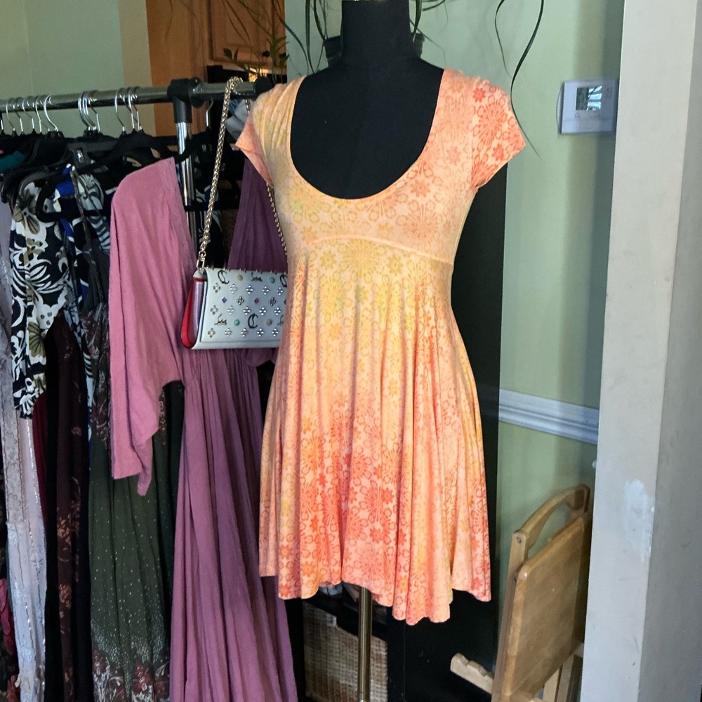 Free People Floral Orange Women's Baby Doll Dress